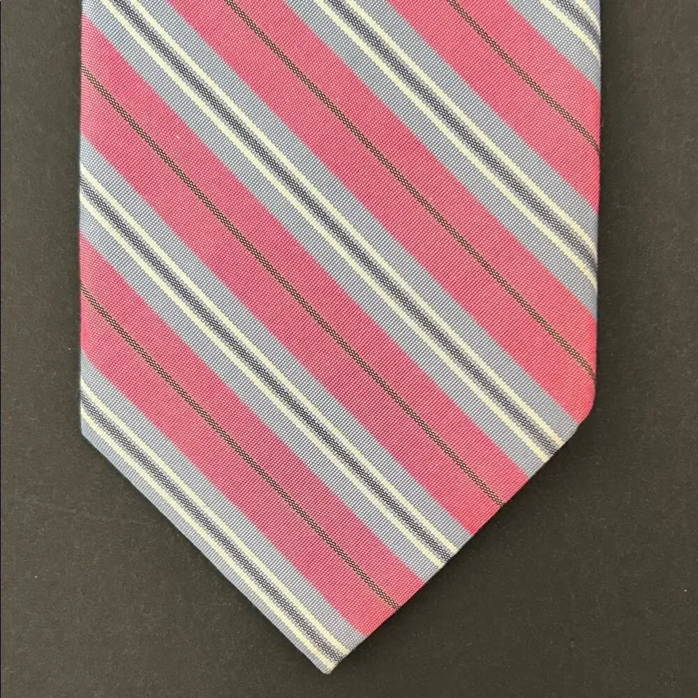 Hickey Freeman Pink Striped Men's Tie, 100% Silk, Office to Special Occasion